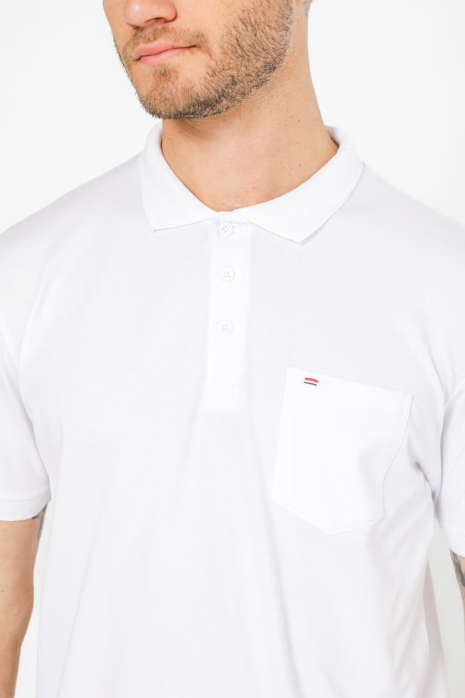 חולצה פולו עם כיס בצבע לבן