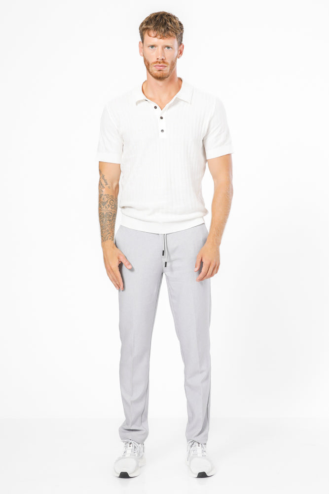 מכנסי אריג טקסטורלים קשירה בצבע אפור