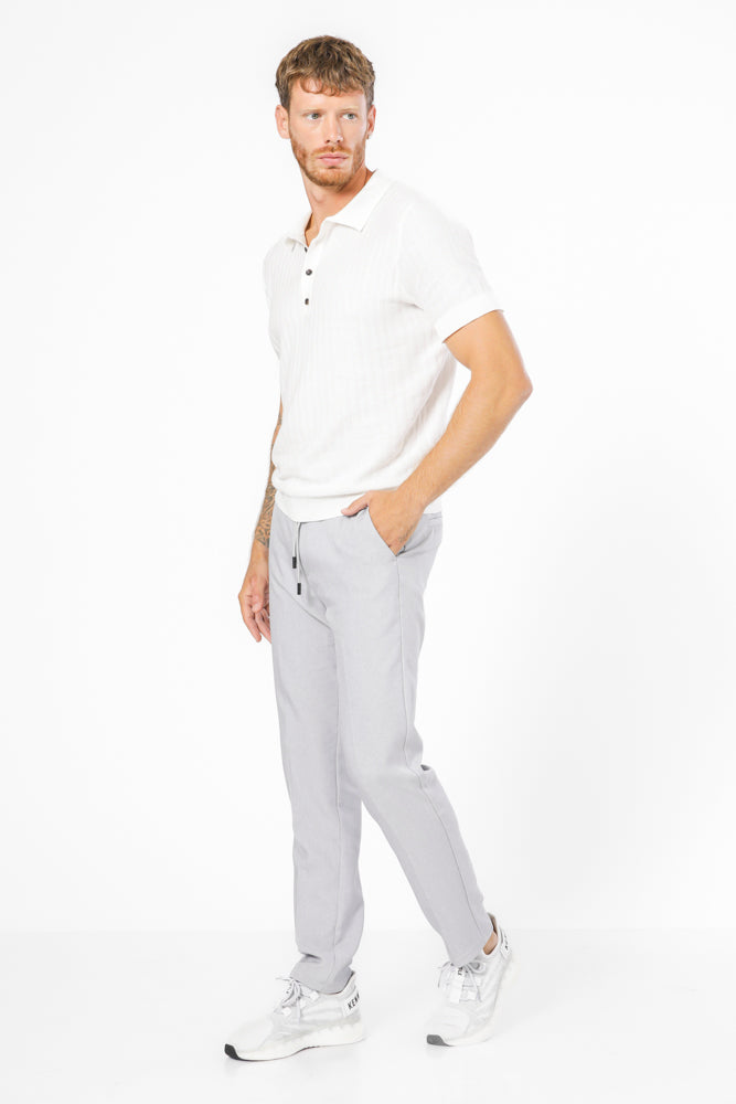 מכנסי אריג טקסטורלים קשירה בצבע אפור