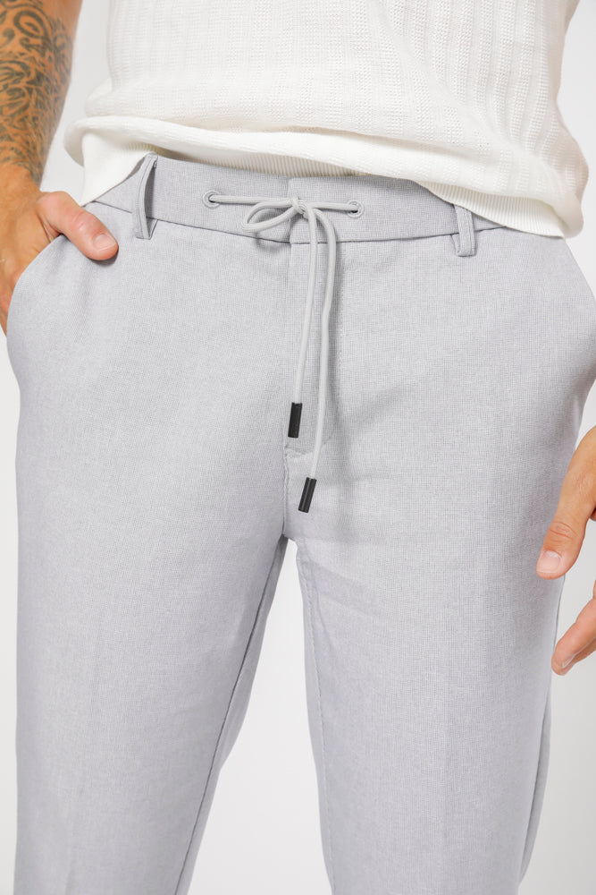 מכנסי אריג טקסטורלים קשירה בצבע אפור