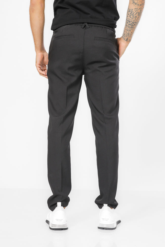 מכנסי אריג טקסטורלים קשירה בצבע שחור