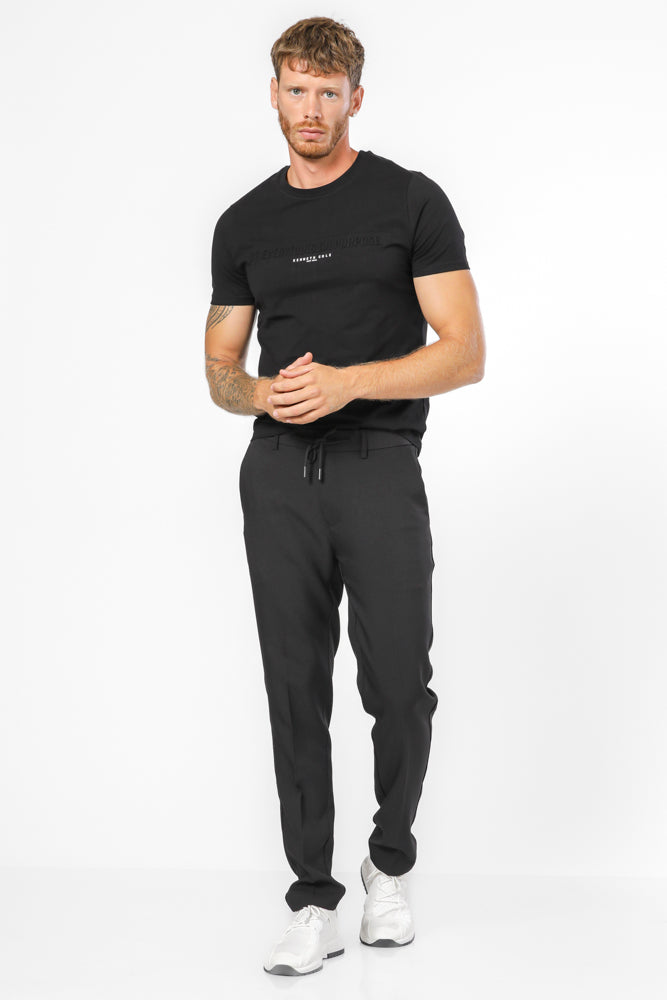 מכנסי אריג טקסטורלים קשירה בצבע שחור