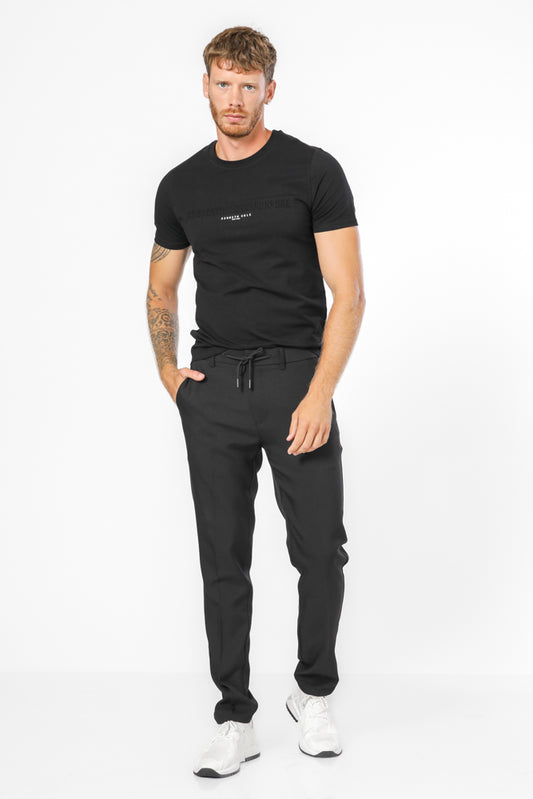 מכנסי אריג טקסטורלים קשירה בצבע שחור