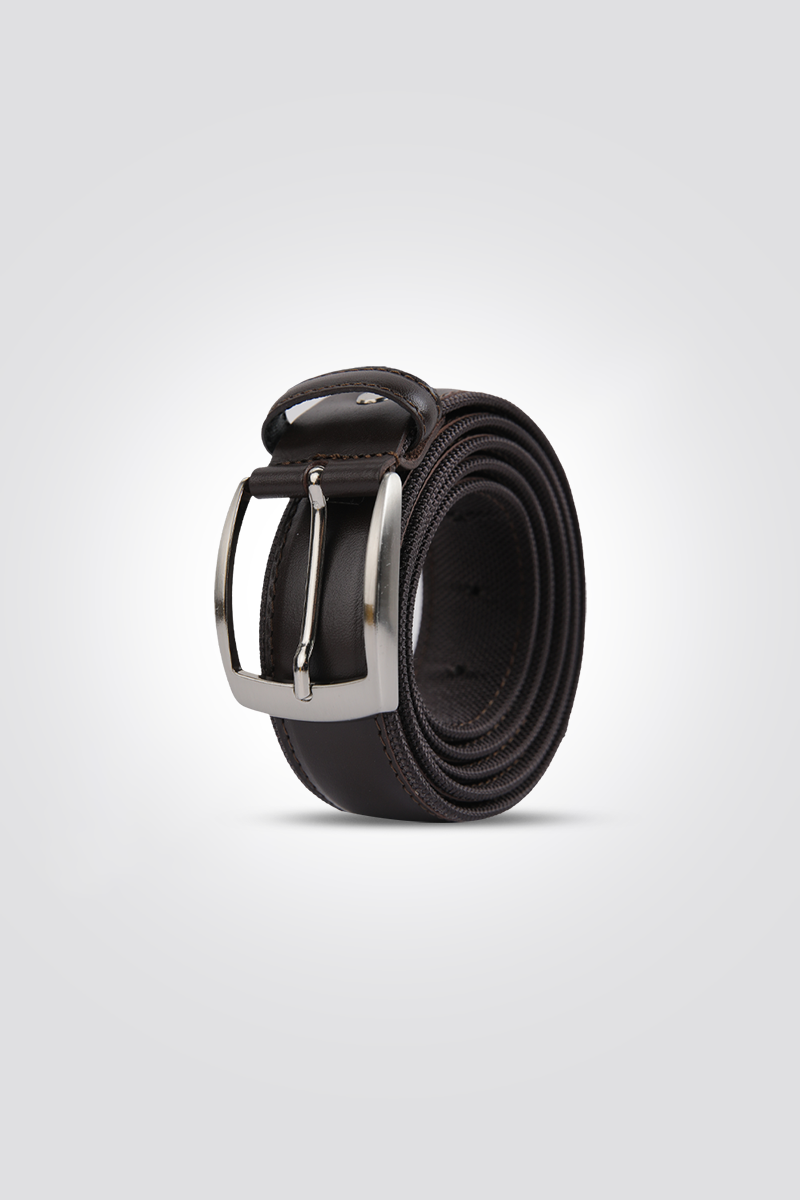 חגורת עור וקנבס איטלקי לגברים 3.5 ס"מ בצבע חום