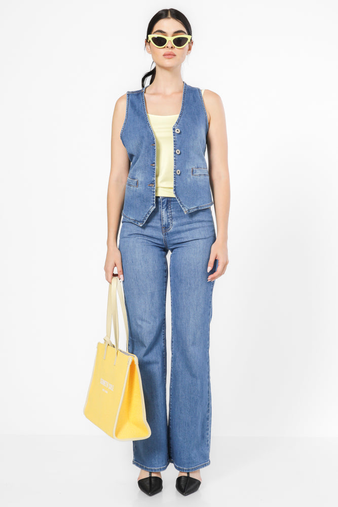 טופ אלסטי כתפיות בצבע צהוב