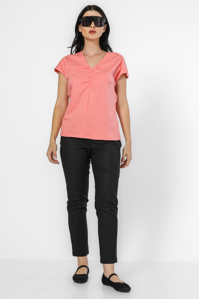 טי כותנה פרימיום שרוול קצר בצבע ורוד