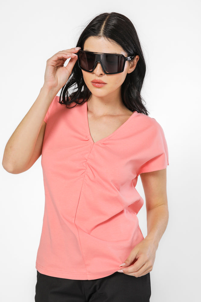 טי כותנה פרימיום שרוול קצר בצבע ורוד
