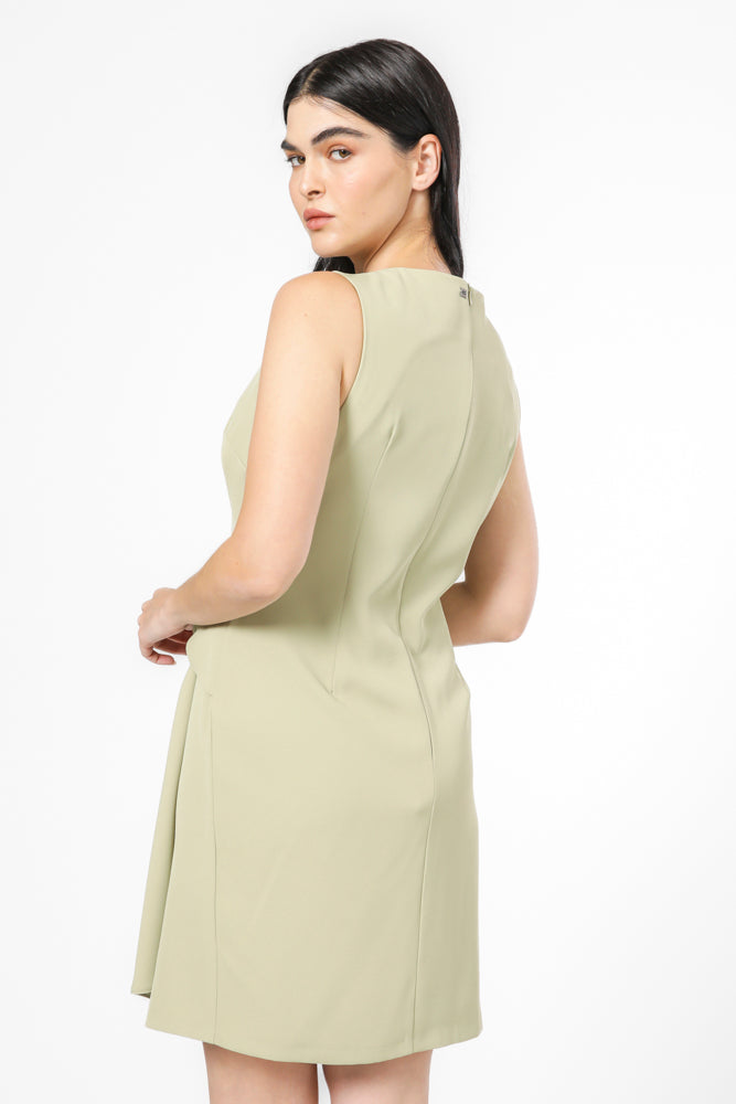 שמלה ללא שרוולים עם קשר בצבע ירוק