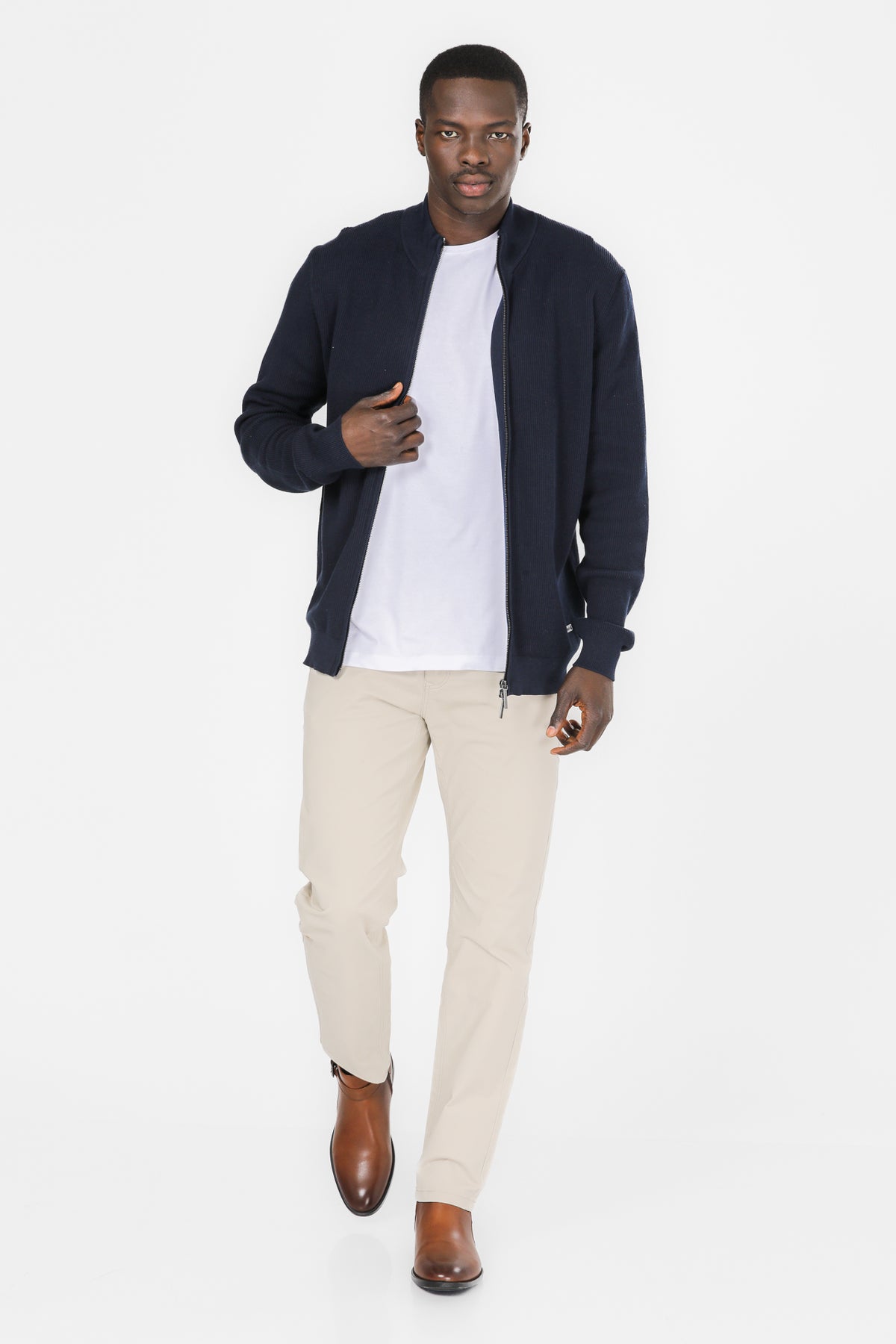 סריג קרדיגן עם רוכסן בצבע נייבי