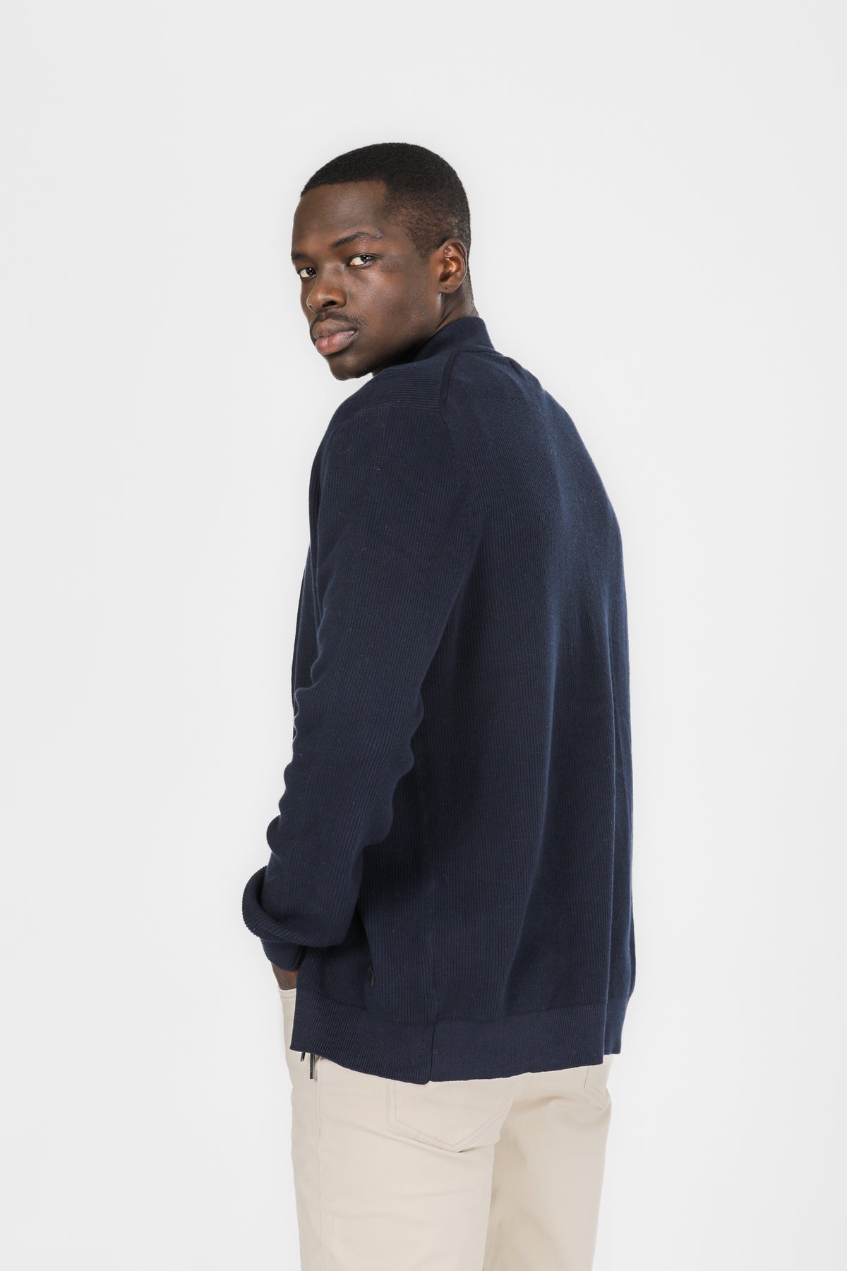 סריג קרדיגן עם רוכסן בצבע נייבי