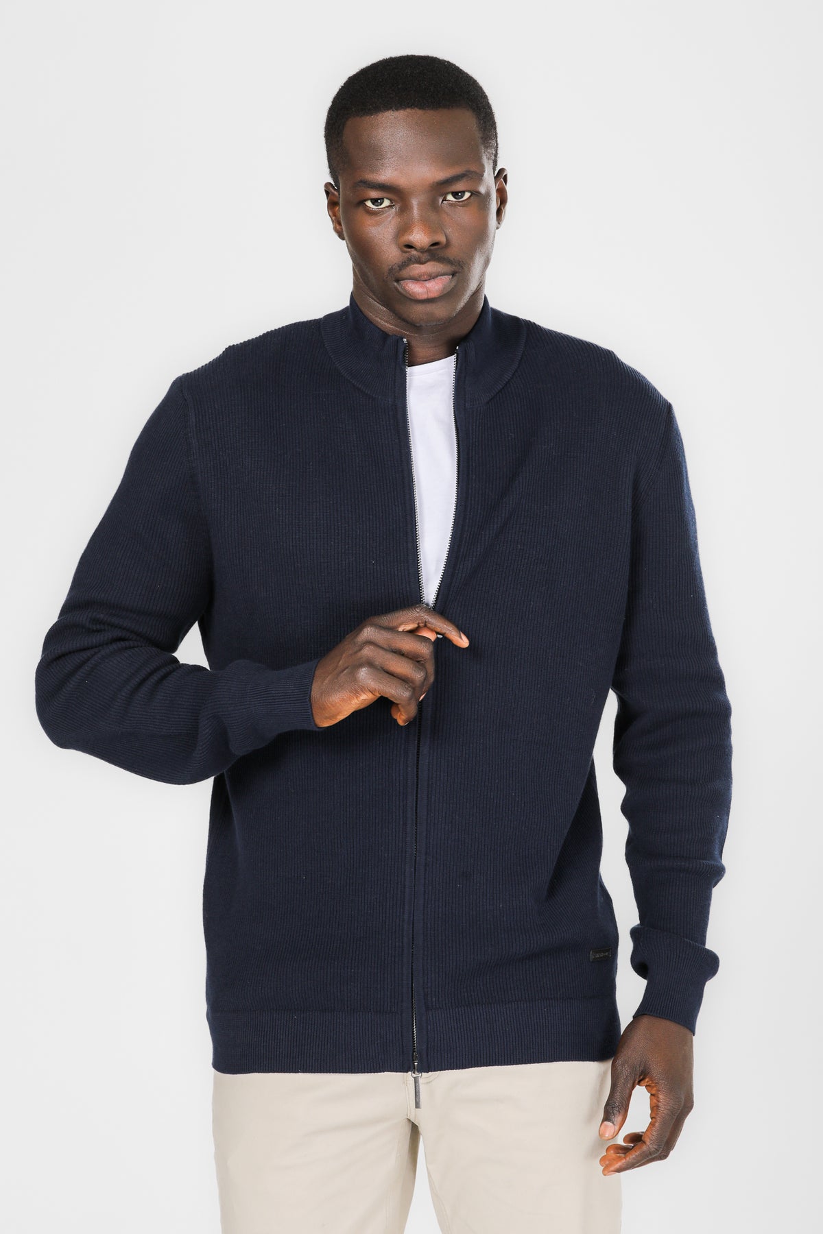 סריג קרדיגן עם רוכסן בצבע נייבי