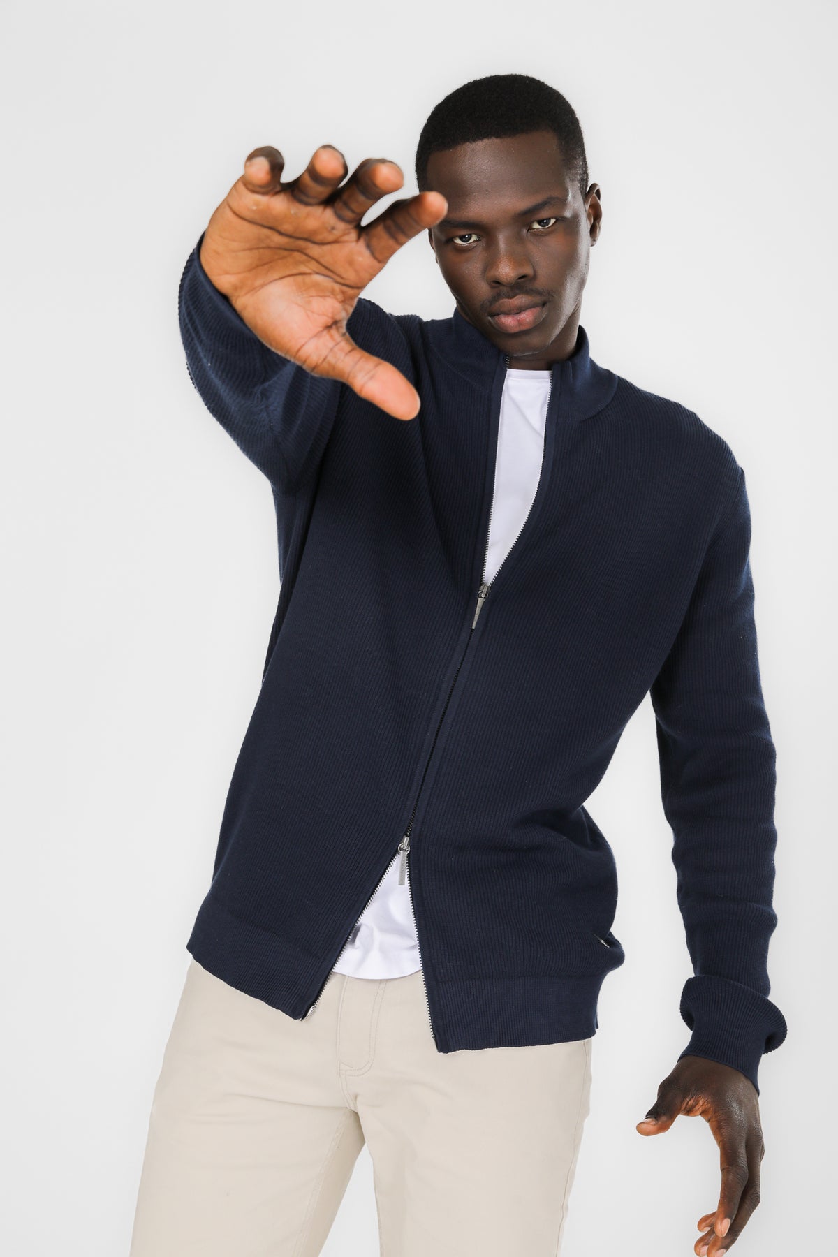 סריג קרדיגן עם רוכסן בצבע נייבי