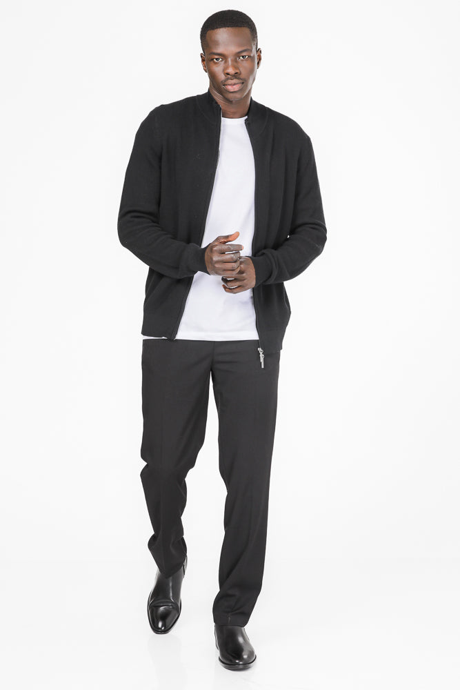 סריג קרדיגן עם רוכסן בצבע שחור