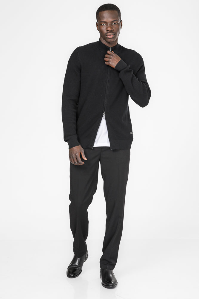 סריג קרדיגן עם רוכסן בצבע שחור