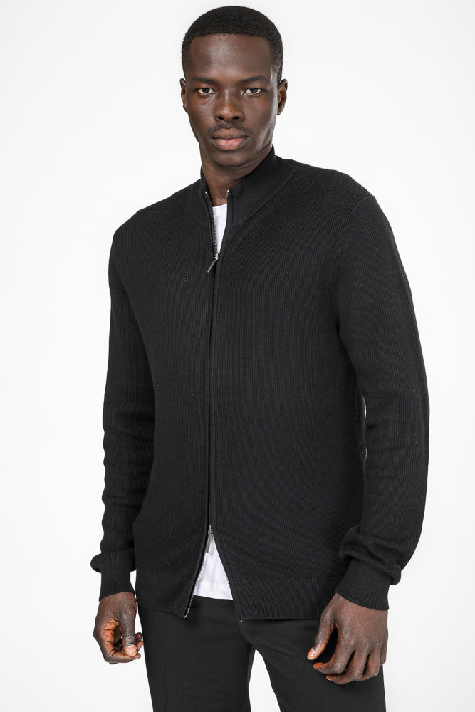 סריג קרדיגן עם רוכסן בצבע שחור