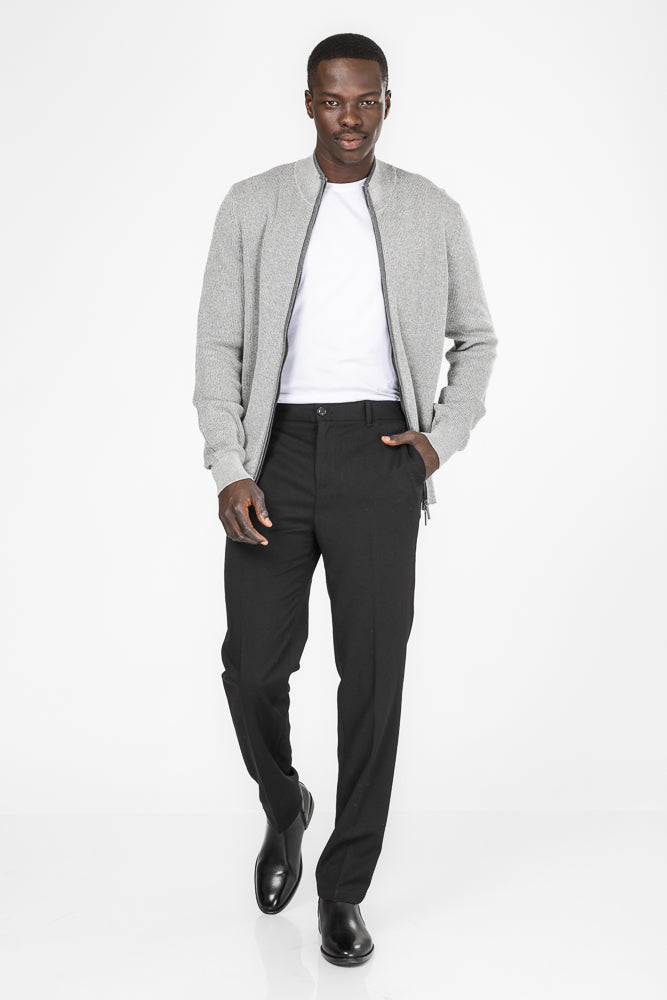 סריג קרדיגן עם רוכסן בצבע אפור בהיר