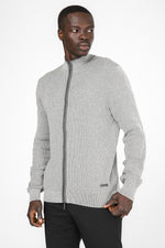 סריג קרדיגן עם רוכסן בצבע אפור בהיר