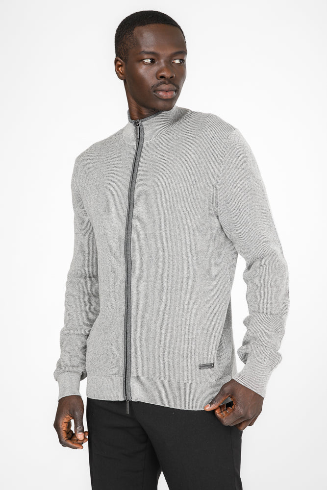 סריג קרדיגן עם רוכסן בצבע אפור בהיר