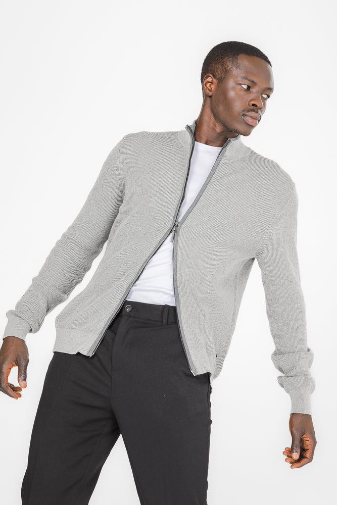 סריג קרדיגן עם רוכסן בצבע אפור בהיר