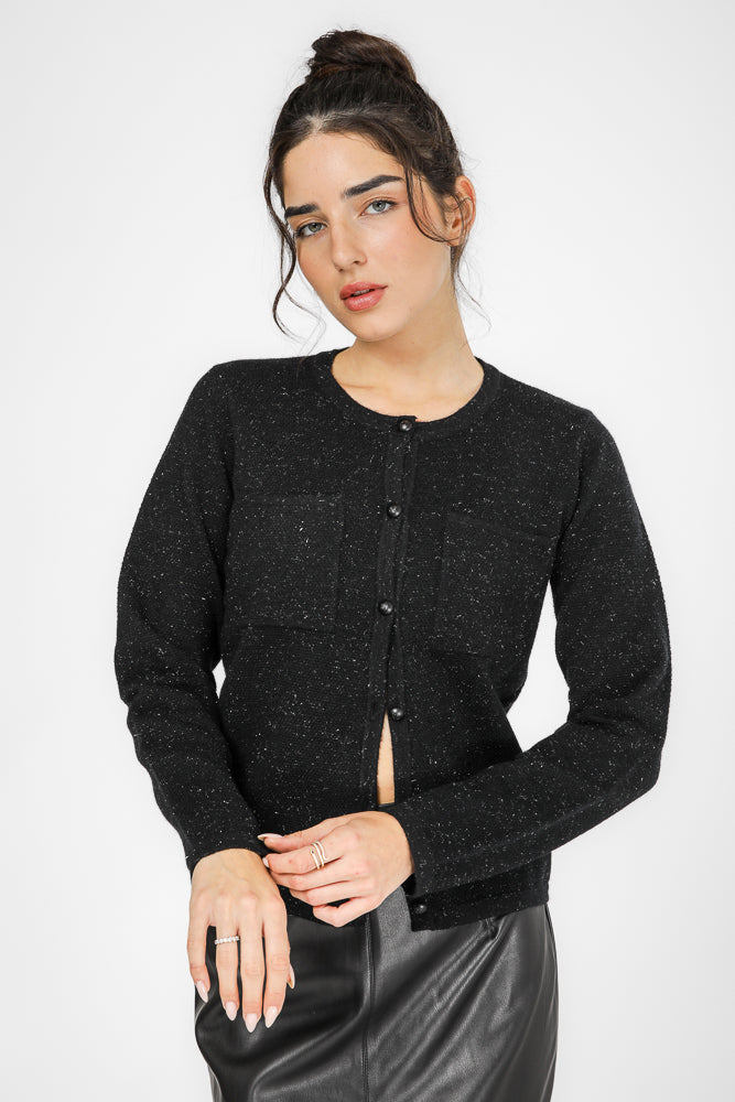 קרדיגן סריג מנצנץ בצבע שחור | קנת קול