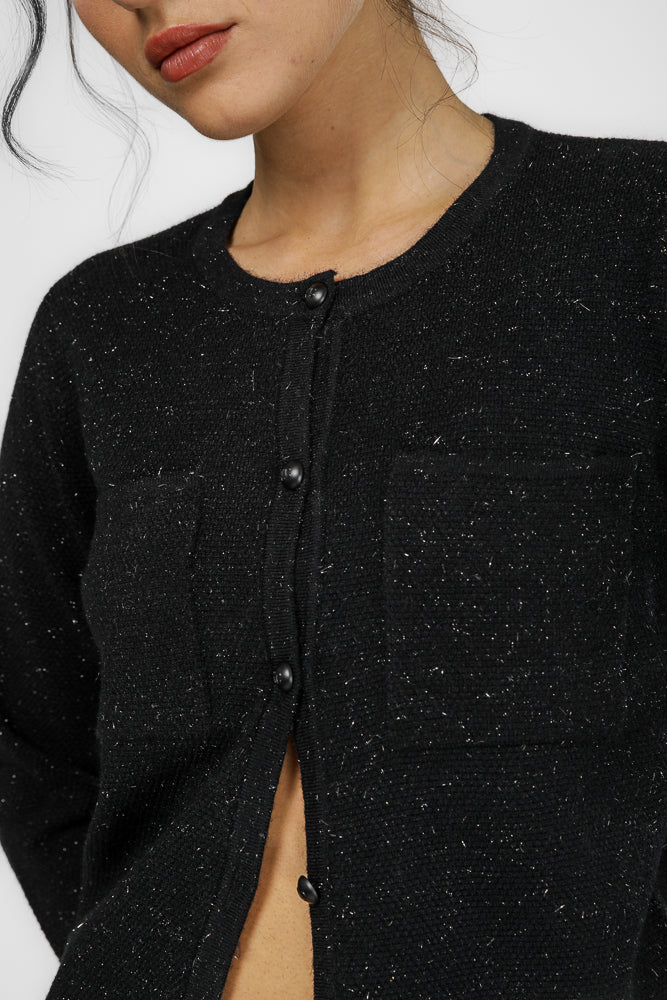 קרדיגן סריג מנצנץ בצבע שחור | קנת קול