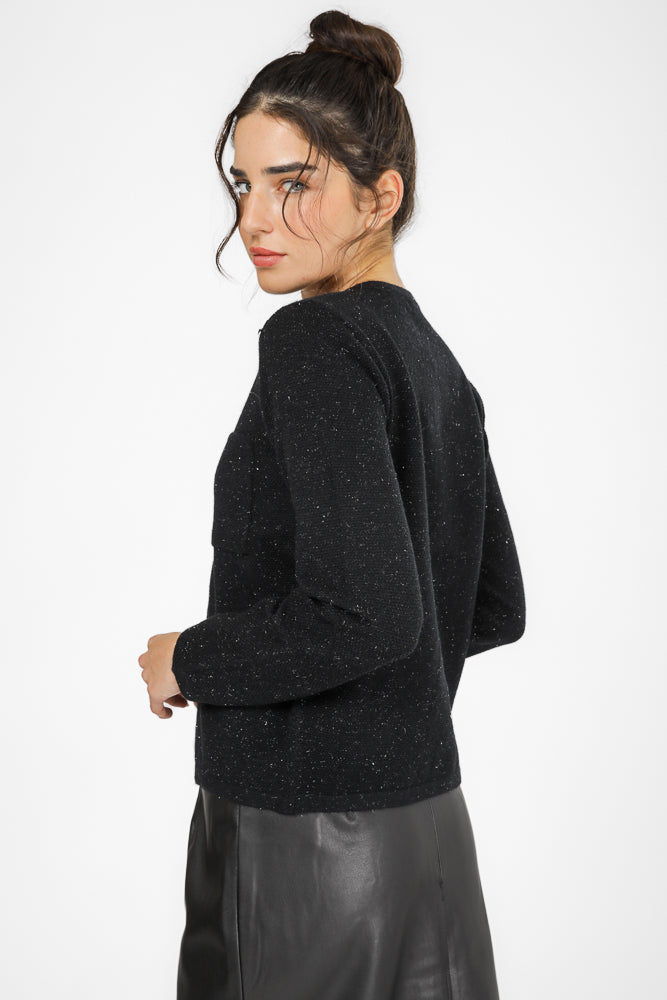 קרדיגן סריג מנצנץ בצבע שחור | קנת קול