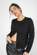 קרדיגן סריג מנצנץ בצבע שחור | קנת קול