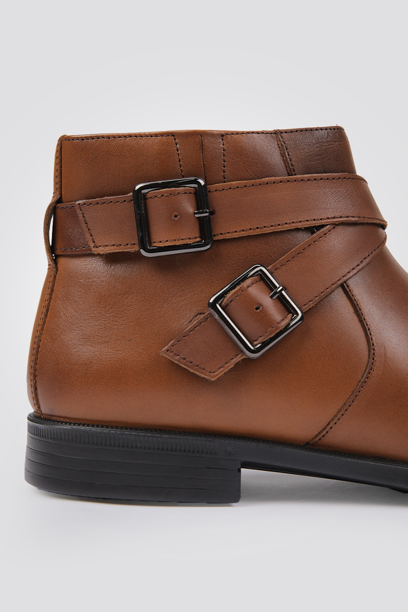 מגפוני עור לגברים בצבע חום