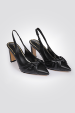 נעלי עקב שפיץ עיטור צמה בצבע שחור