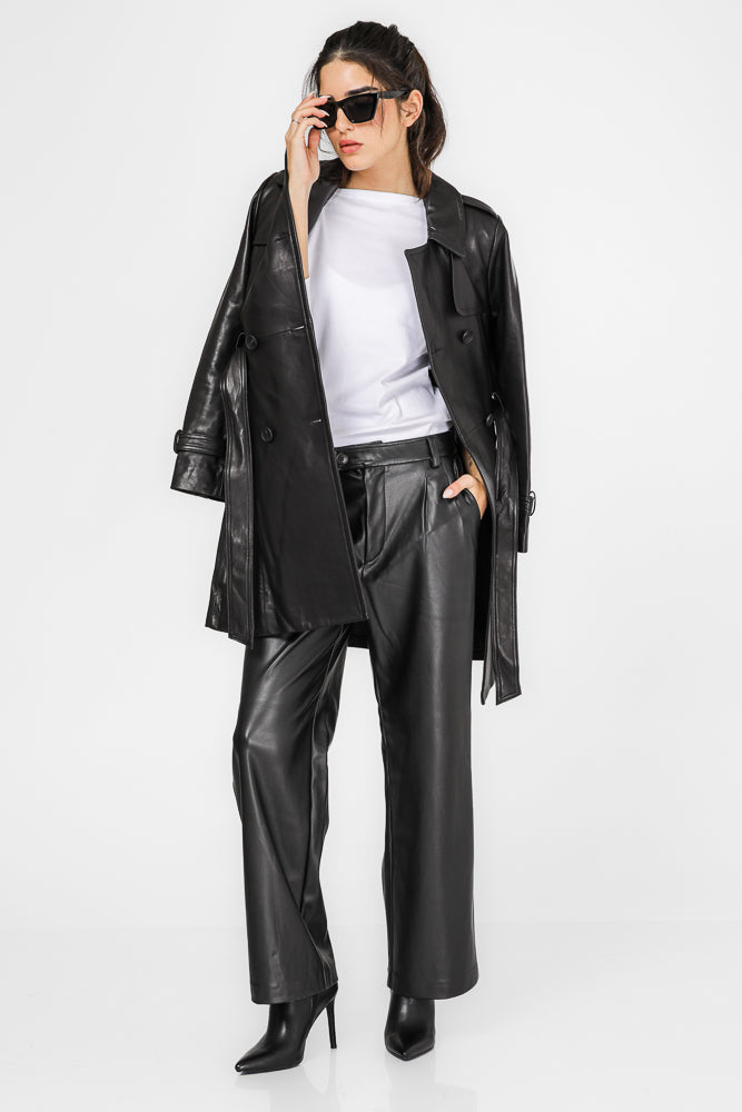 מכנסיים מתרחבים דמוי עור | קנת קול