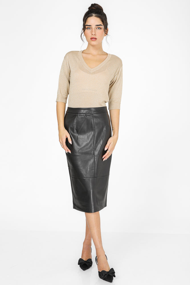 חצאית מידי עפרון בצבע שחור | קנת קול