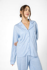 סט פיג'מה בהדפס מנומר בצבע תכלת