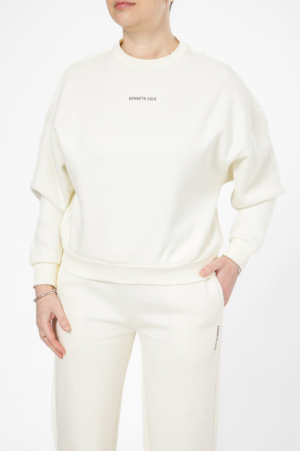 סווטשירט אוברסייז הדפס בגב בצבע קרם