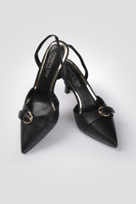 נעלי עקב שפיץ עיטור רצועה בצבע שחור