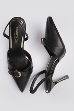 נעלי עקב שפיץ עיטור רצועה בצבע שחור