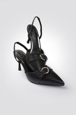 נעלי עקב שפיץ עיטור רצועה בצבע שחור