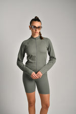 ג'קט ספורט ארוך סימלס רוכסן מלא בצבע ירוק זית