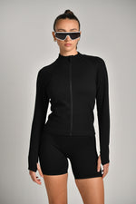 ג'קט ספורט ארוך סימלס רוכסן מלא בצבע שחור