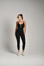 אוברול צמוד חצי רוכסן מבד ריב לנשים