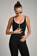 אוברול צמוד חצי רוכסן מבד ריב לנשים