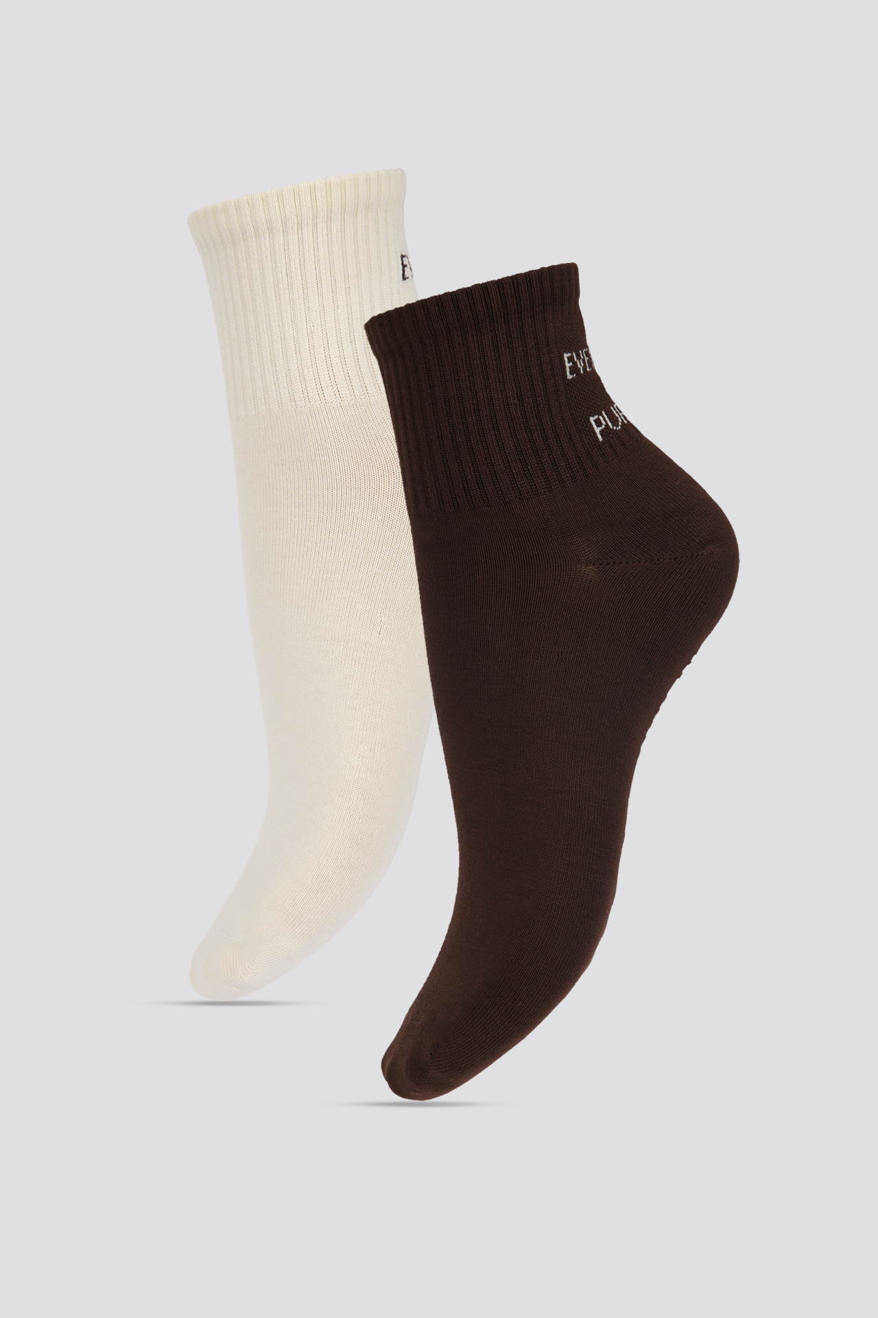 מארז 2 זוגות גרביים באורך רבע בצבעים חום/שמנת