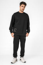 סווטשירט אוברסייז הדפס בגב בצבע שחור