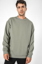 סווטשירט אוברסייז הדפס בגב בצבע זית