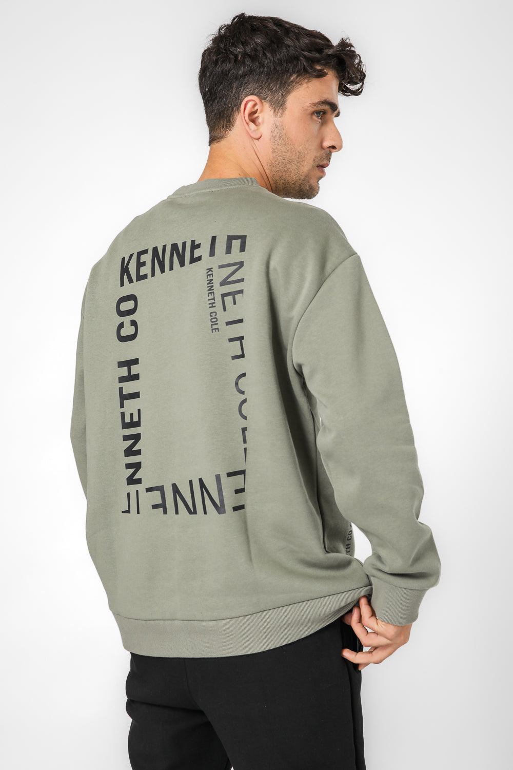 סווטשירט אוברסייז הדפס בגב בצבע זית