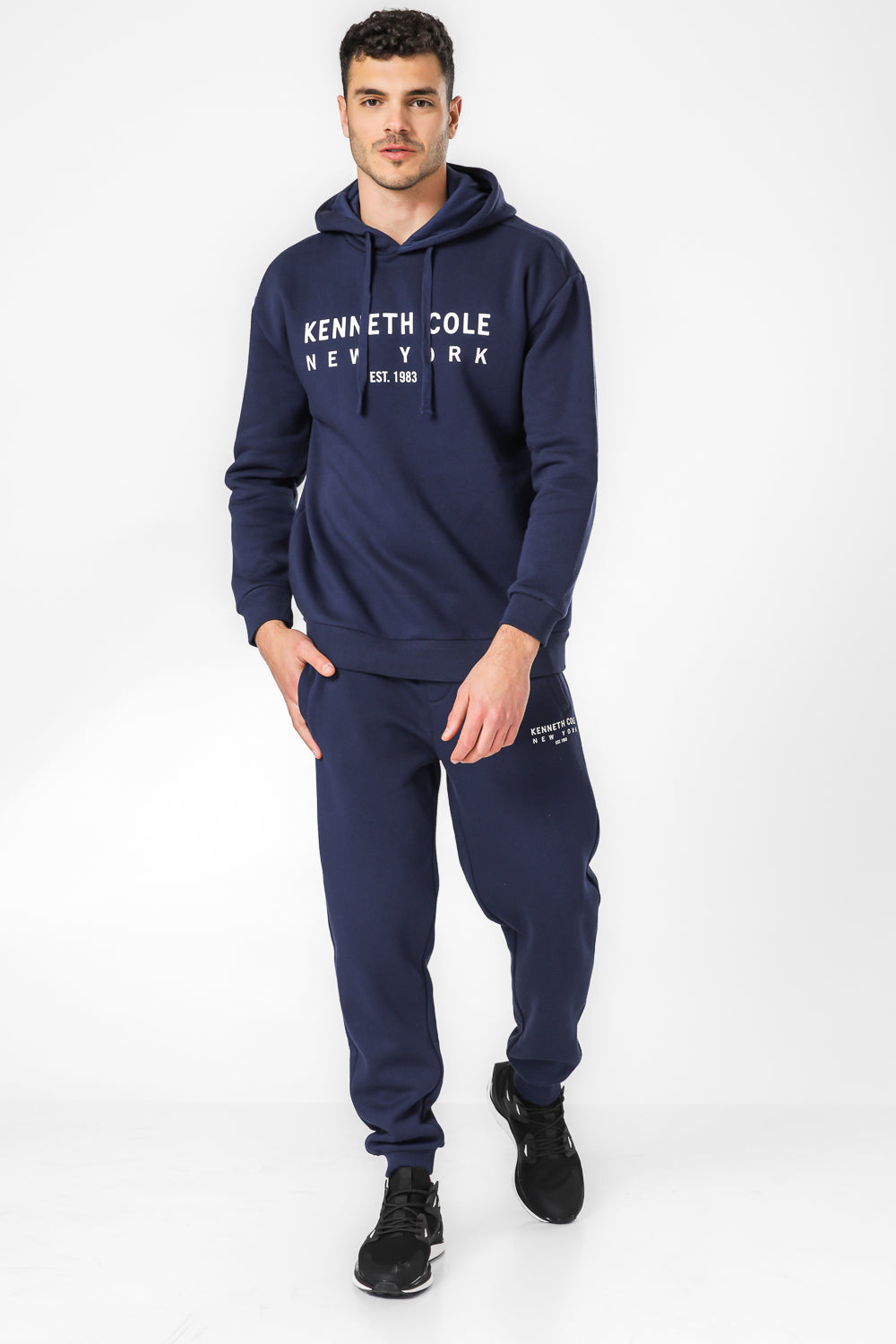 סווטשירט קפוצ'ון אוברסייז עם הדפס בחזית בצבע נייבי