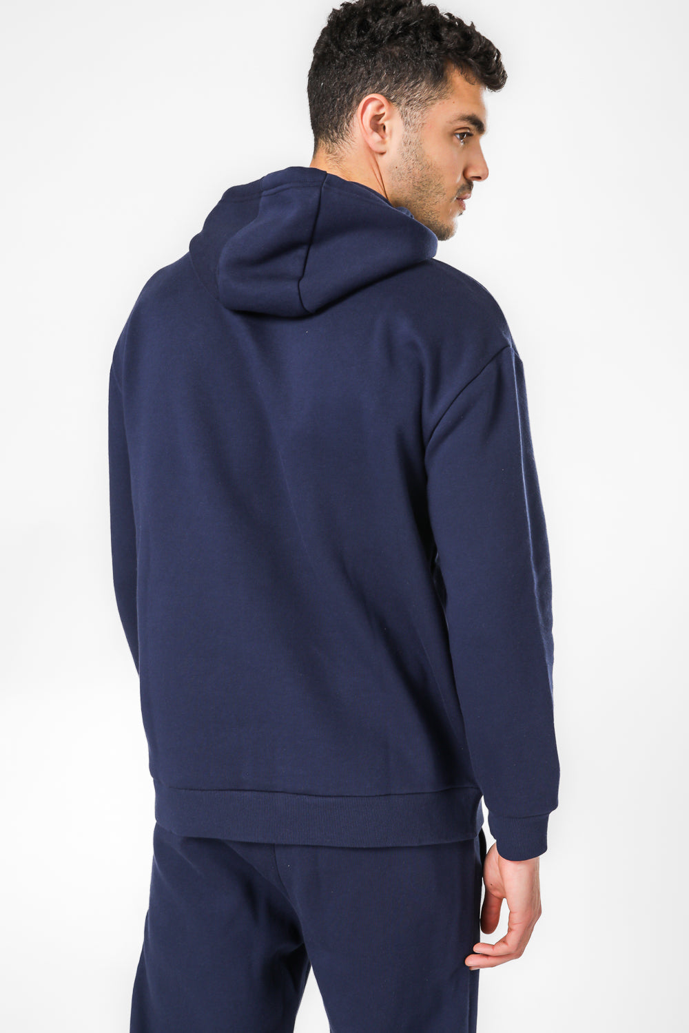 סווטשירט קפוצ'ון אוברסייז עם הדפס בחזית בצבע נייבי