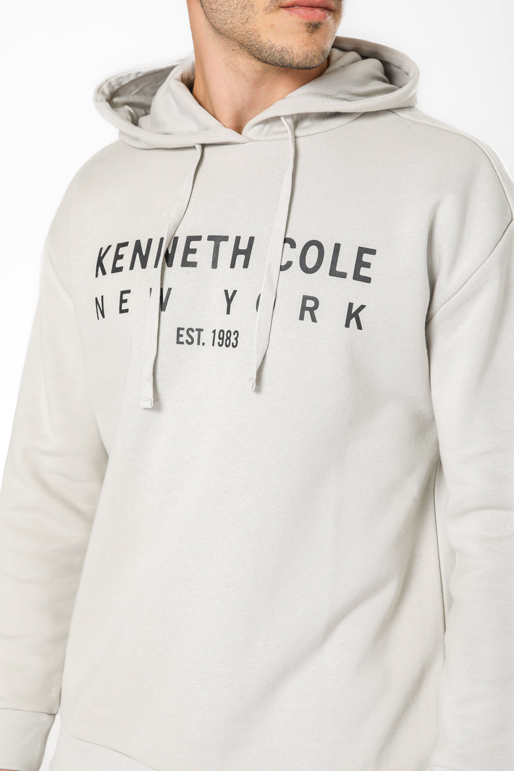 סווטשירט קפוצ'ון אוברסייז עם הדפס בחזית בצבע אבן