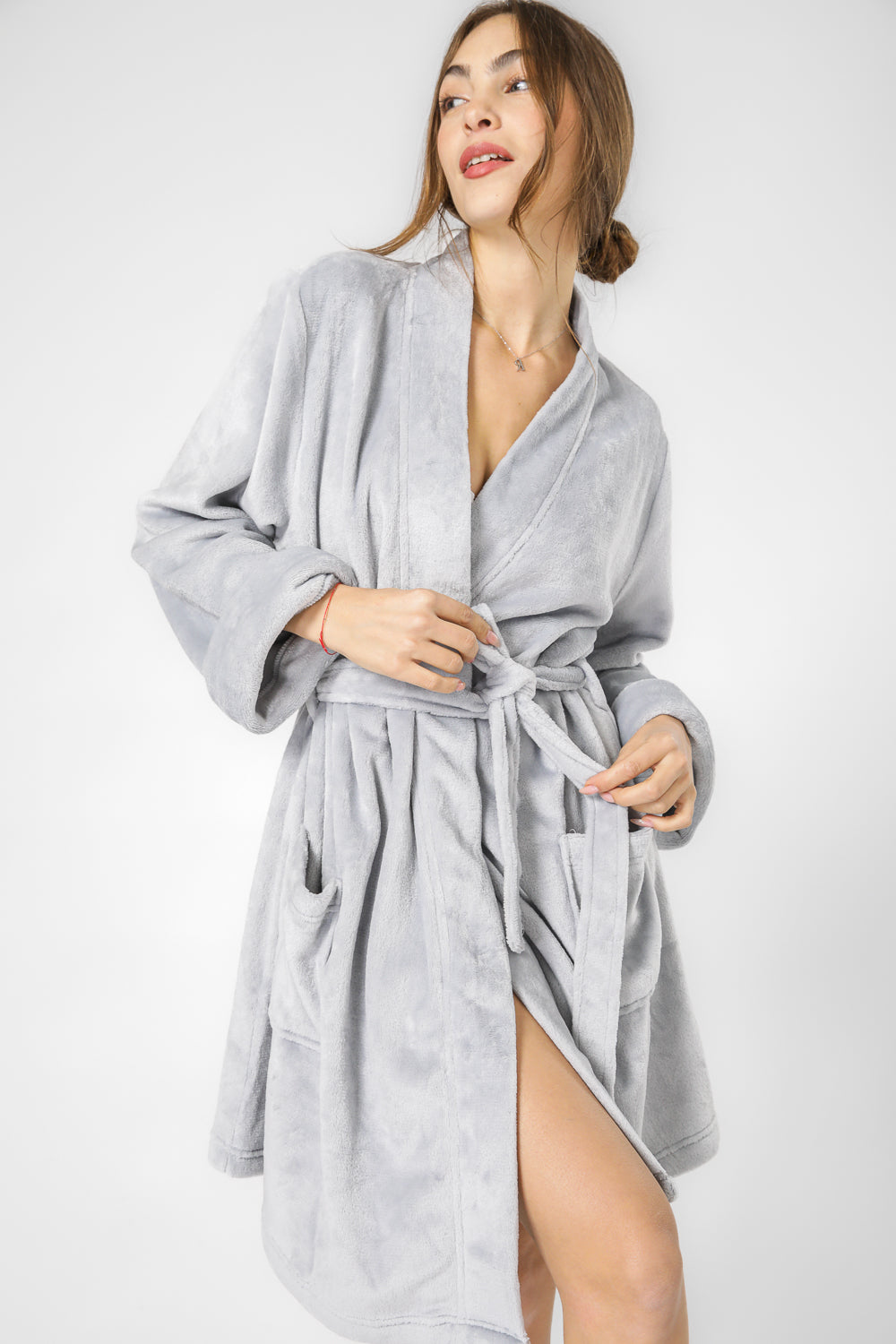 חלוק פלאפי לנשים בצבע אפור