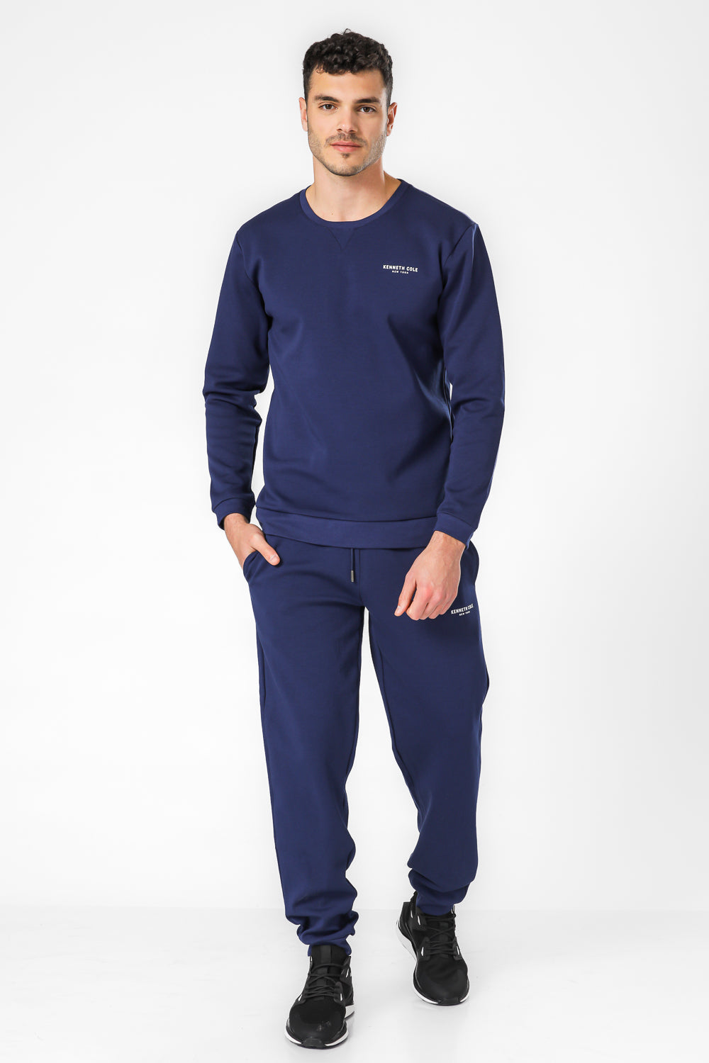 מכנסי טרנינג אינטרלוק בצבע נייבי