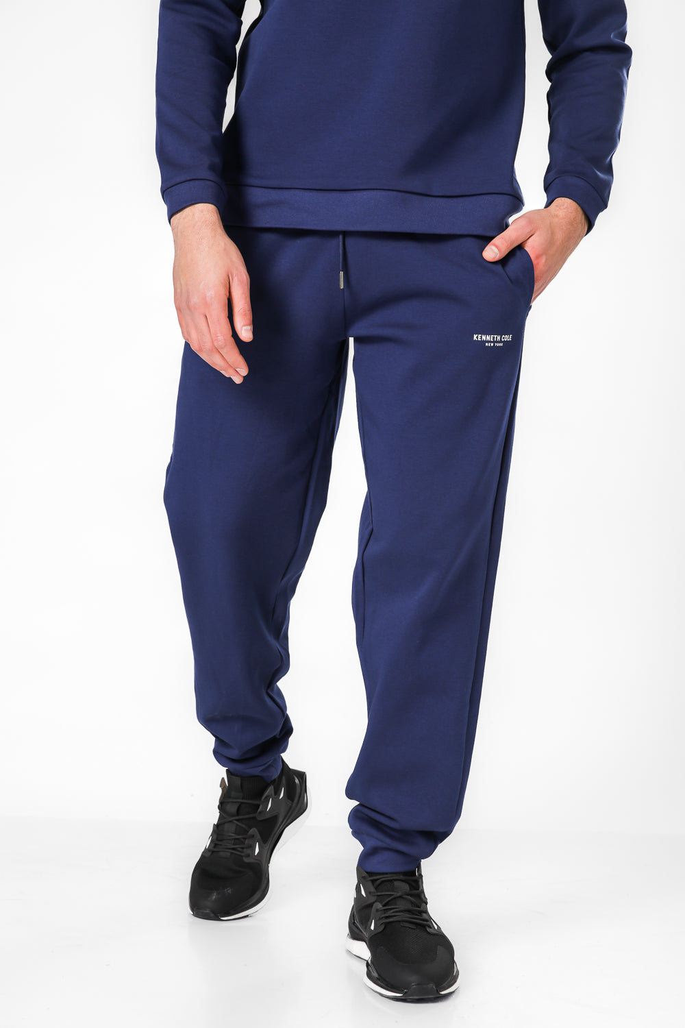 מכנסי טרנינג אינטרלוק בצבע נייבי